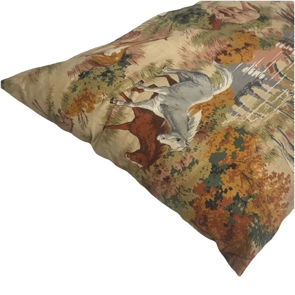 Vintage Horse Pasture Pond Fabric Handmade Pillow 21”x15” Cabin Equestrian - Picture 6 of 8